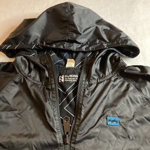 BILLABONG Mens XL Black Nylon Full Zip Hooded Windbreaker Cotton Insulation